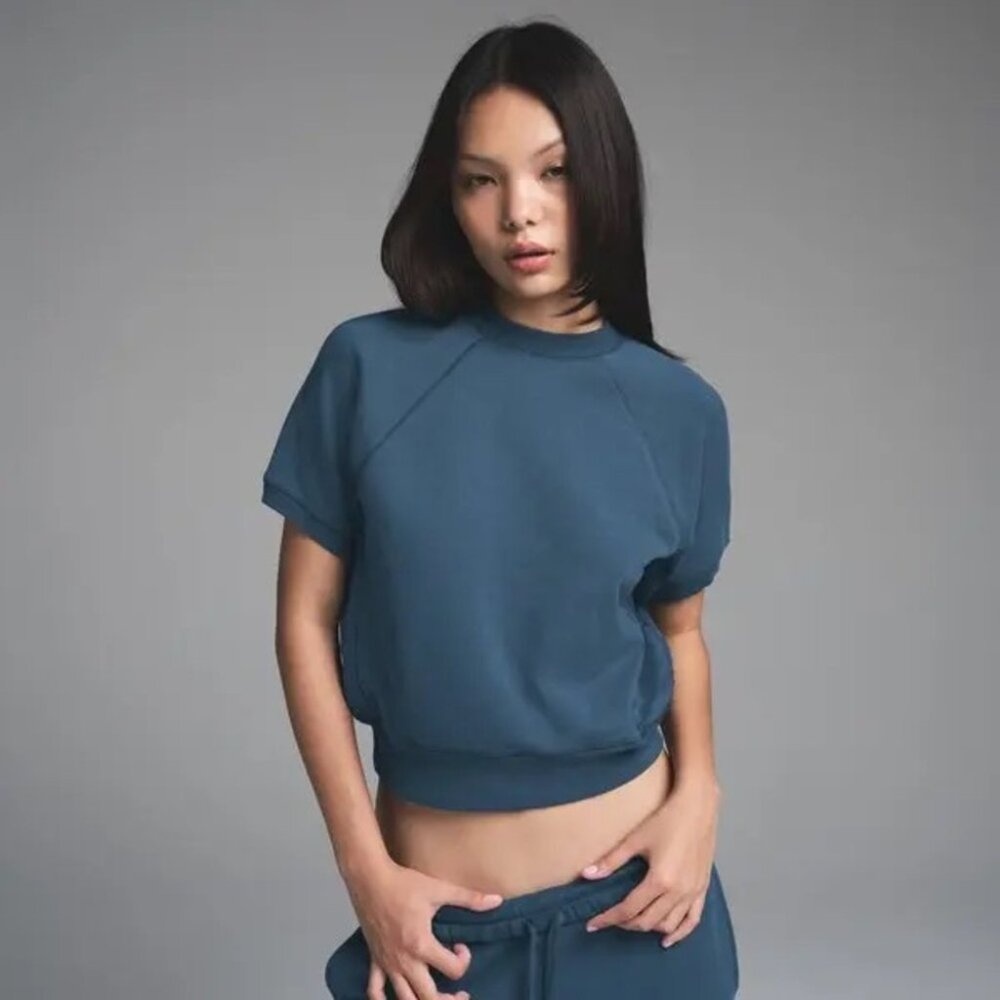 SKIMS French Terry Raglan Short Sleeve Sweatshirt - Indigo
